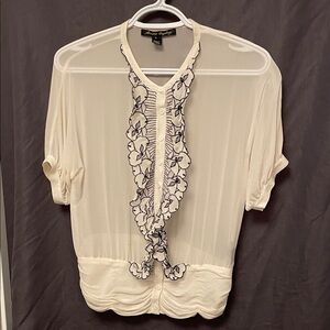 Sandra Angelozzi Silk Blouse with Black Trim Size Small